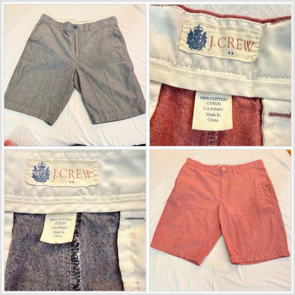 J.Crew Cotton Chambray Shorts Bundle‎ Size 34 • Gray + Red Classic Fit